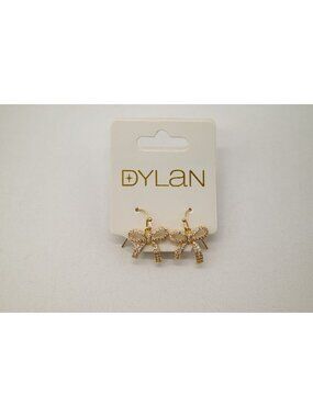 NWT Dylan Jewelry Gold Tone Bow Earrings Rhinestone Crystal Dangle Drop Coquette